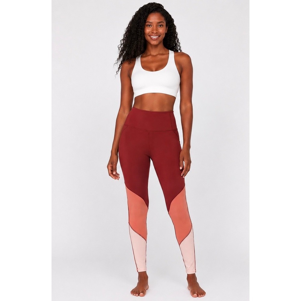 Fabletics PowerHold Colorblock Leggings High Rise Mesh Womens XS Terracotta